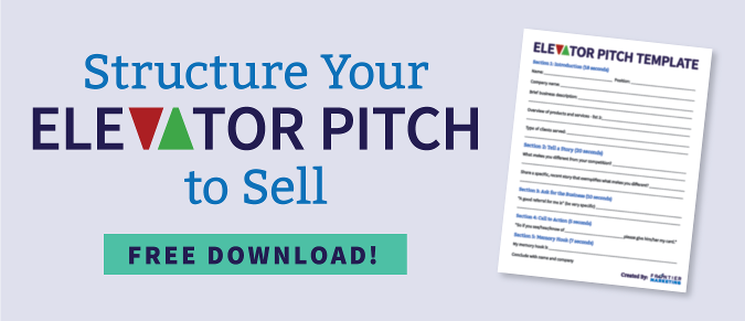 Graphic featuring the text “Structure Your Elevator Pitch to Sell, Free Download!”
