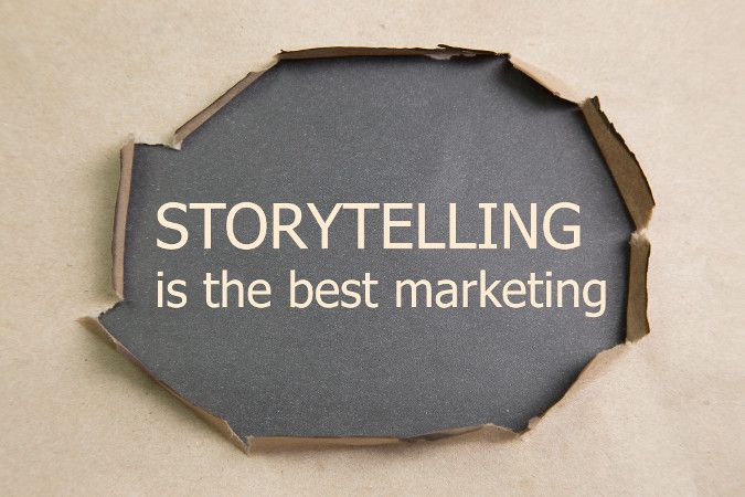 A decorative graphic features the text “Storytelling is the best marketing.”