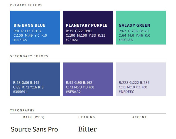 Document with colors and fonts for a brand