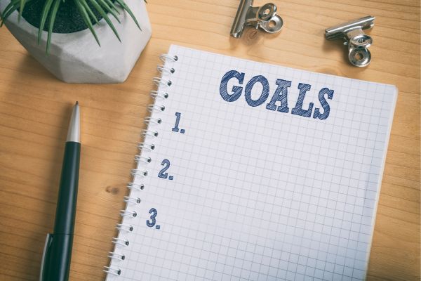 A notepad with “Goals” written on top of it