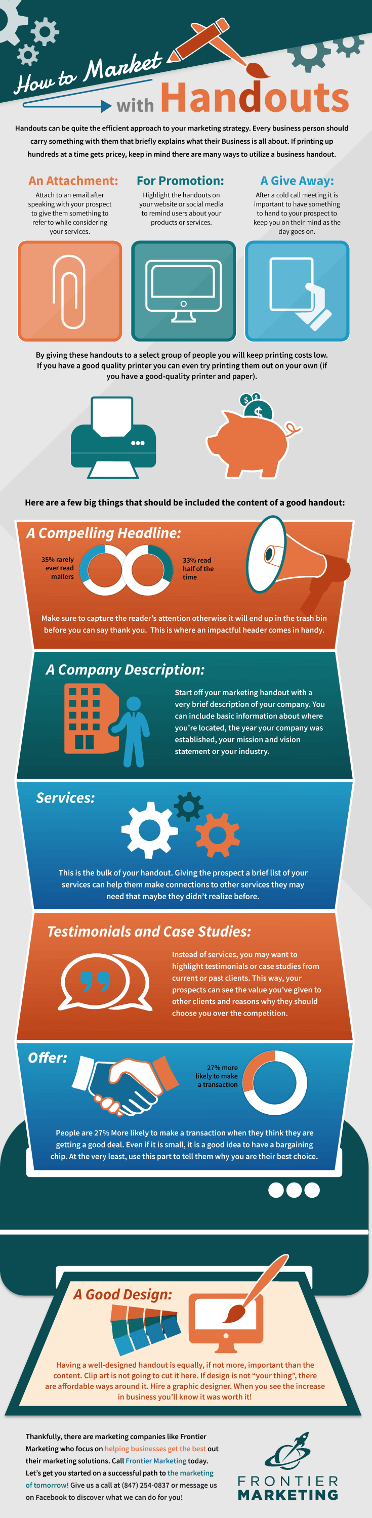 Custom graphic describing how to market with handouts