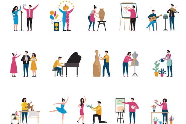  A graphic image showing different people taking part in different interests. 