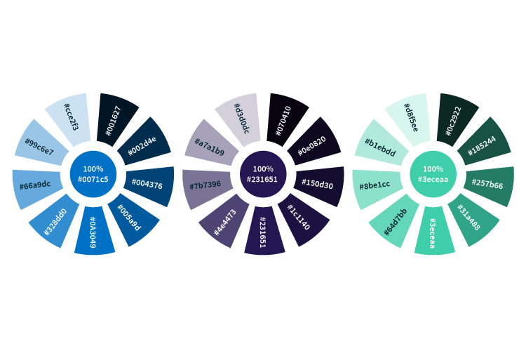 Image of the many different shades of colors we chose for our branding redesign.