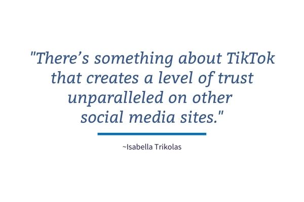 Graphic featuring a quote from Isabella Trikolas