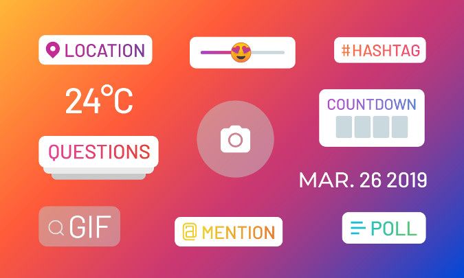A graphic showing different icons related to Instagram, including likes and stories. 